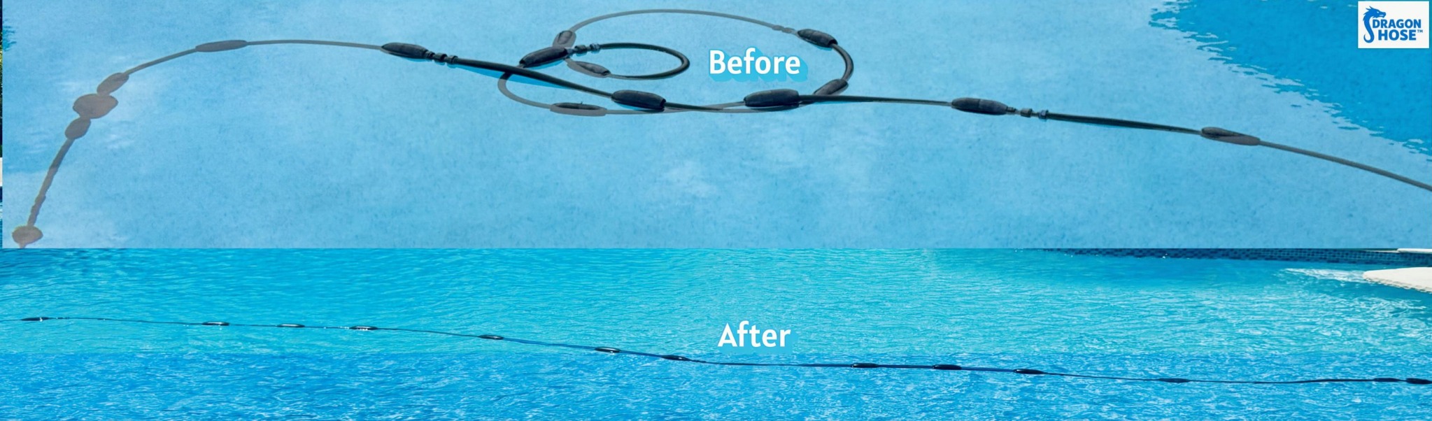 Before and after pool cleaner hose tangling comparison